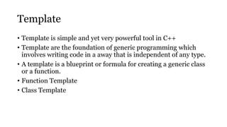 Exception Handling ,templates in C++ | PPT