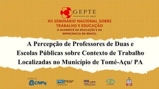A Percepção de Professores de Duas e
Escolas Públicas sobre Contexto de Trabalho
Localizadas no Município de Tomé-Açu/ PA
 