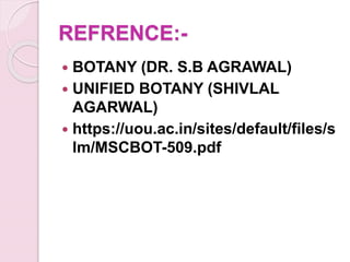 REFRENCE:-
 BOTANY (DR. S.B AGRAWAL)
 UNIFIED BOTANY (SHIVLAL
AGARWAL)
 https://uou.ac.in/sites/default/files/s
lm/MSCBOT-509.pdf
 