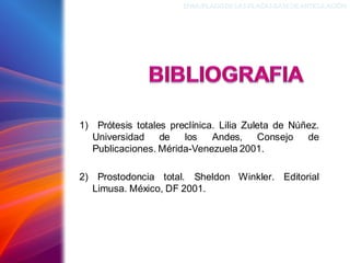 1) Prótesis totales preclínica. Lilia Zuleta de Núñez.
Universidad de los Andes, Consejo de
Publicaciones. Mérida-Venezuela 2001.
2) Prostodoncia total. Sheldon Winkler. Editorial
Limusa. México, DF 2001.
ENMUFLADODELAS PLACAS BASEDEARTICULACIÓN
 