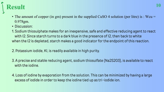 Estimation of Copper contained in a supplied solution by iodometric ...