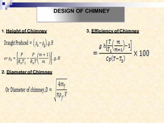 DESIGN OF CHIMNEY
2. Diameter of Chimney
1. Height of Chimney 3. Efficiency of Chimney
 