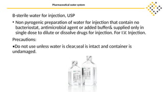 Non Pyrogenic Injection Label Water for inhalation and uses for waters | PPTX