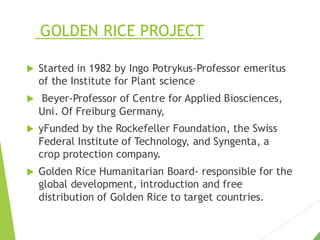 Golden Rice of genetic modification crop | PDF