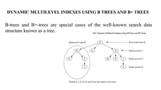 DYNAMIC MULTILEVEL INDEXES USING B TREES AND B+ TREES
B-trees and B+-trees are special cases of the well-known search data
structure known as a tree.
 