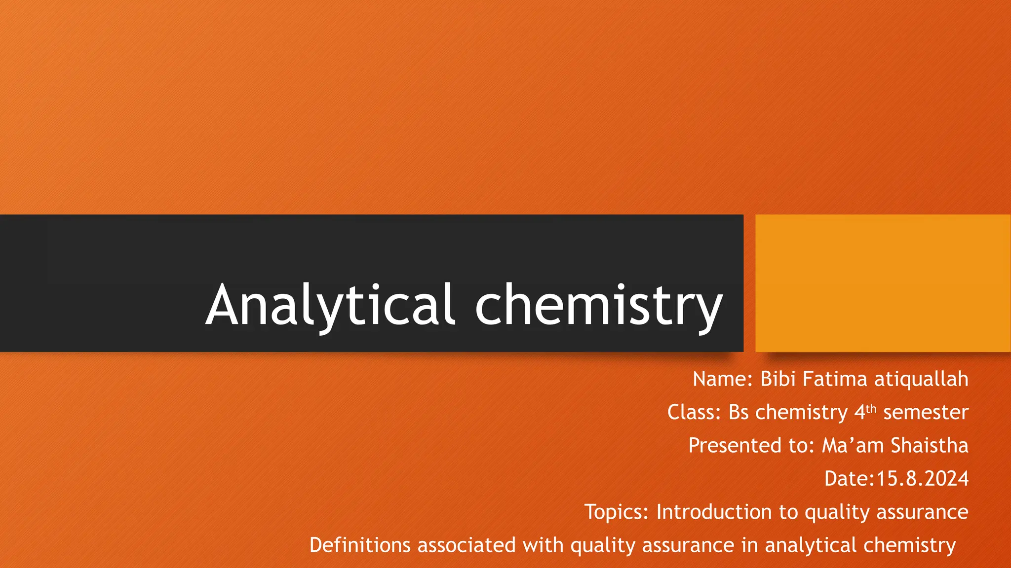 analytical chmistry use in laboratory quality control and qulaity ...