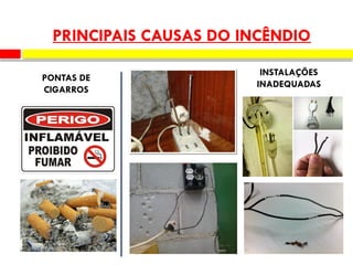 PONTAS DE
CIGARROS
INSTALAÇÕES
INADEQUADAS
PRINCIPAIS CAUSAS DO INCÊNDIO
 