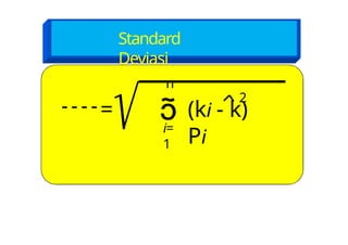 Standard
Deviasi
i=
1
= (ki - k)
Pi
2

n

 