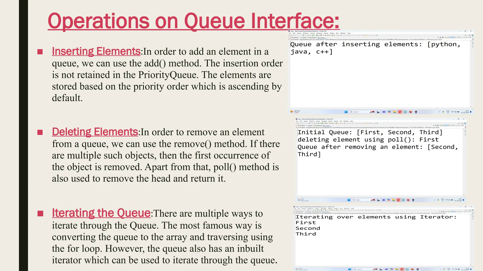 Queue collection of Frame work in oops through java | PPT