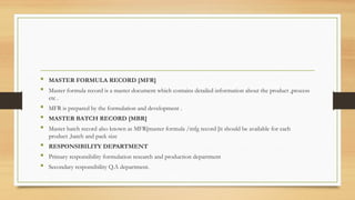 Master Formulation Example Documentation of pharmaceutical industry | PPTX