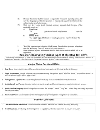 Eductional assessment course: Types of test | PDF