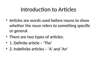 English Grammar Use Of Articles A An And The | PPTX