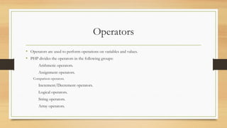 Variables, operator and data types all include | PPTX