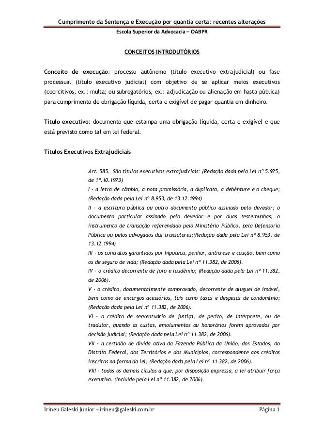 Modelo De Execução De Sentença execuçao por quantia certa