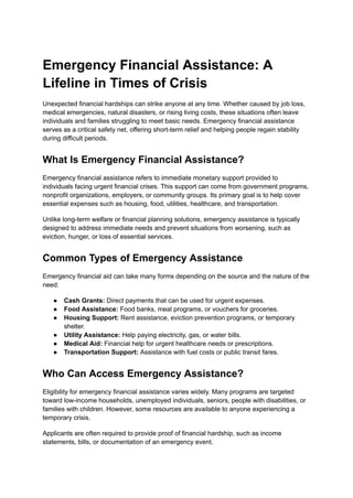 Emergency Financial Assistance: Essential Support During Crisis ...
