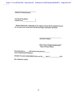Case 1:11-cv-20120-PAS Document 53    Entered on FLSD Docket 08/30/2011 Page 36 of 44




          Dl - sclxkl+ jr
           s     t i ,  kè.


          STATE OFFLORI
                      DA              )
          COUNTY OF                    )

            Di m a Ch rte ,n , i du y s
              s s a ii sl c.be ng l wom , de e a s y tl tt a t c e Ans r
                                            pos s nd a la he ta h d   we s
          ar t and cor ectt t bes ofhi/ u owl , i ormaton and belef
            e rue      r o he t      sher    edge nf    i        i.




                                                NOTARY PUBLIC



                                                t i ,TypeorStmp Commiso d
                                                prnt         q      si ne
                                                 Na ofNotr Pu i)
                                                   me     a y blc

          Per onaly Known
             s l              OR Produced I ntfcaton
                                           de ii i
          TypeofI ii i Pr
                  dentfcaton oduced:

          SW ORN TO Ar   SUBSCRI
                               BED bef e me t s
                                      or    M          day of          2011
                                                                       ,

         M y comm ison e r :
                  s i xpies




                                           10
 