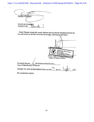 Case 1:11-cv-20120-PAS Document 58             Entered on FLSD Docket 09/16/2011 Page 54 of 76



                        '
                        t
       .
       -
       r
       .
                    .
                        j
                        :
                        !   .       ?
                                    .
                                    -
                                    /
                                    .
                                    ,                   .
                                                        .
       yx
        y
        s..
        s
          s ...
           s. ..
               -   jjv y
                   jj a
                    jv z
                     j y
                     j ,                 ..
                                         ..
                                          .
                                          ..
                                          ..

              DEREK THO         S              .
                                               V.
                                                J




             STATE OFFLO            A          )
             cot 'YOF
                mf                  kk         )

               D er n omas bei dul swom , posesand s y t t atached Ans sar
                  ek       , ng y         de        a hat he t        wer e
             tue and corectt t bes ofhi/ u owl , i or aton and belef
              r        r o he t       s her   edge nf m i         i.
                                                                       '
                                                                       t
                                                                       !
                                                               t       l
                                                                   t
                                                                   .
                                                                       t
                                                                       1
                                                            /',
                                                            1 j
                                                    N                      v
                                                        oX *
                                                        l 1
                                                        1c vy,Uoiyhe , yor r
                                                        wh J yvrCuj sa fjj
                                                        .      *d sx o
                                                                g st      oys
                                                        so sy gx aso as y ooy
                                                         , . wpc mo s s og y
                                                                  o mj
                                                    ( it Ty
                                                    Prn , pe         'so
                                                                     s in
                                                     Nn ofNotr Pu i)
                                                      me     a y blc

            Personaly Know n
                    l           OR Produce I ik aton
                                          d denti i
            Type ofI i i Pr
                    dentlcaton oduced:
                                                                               f
                                                                               .   i
            SW O RN TO Ar       SU BSCRI
                                       RED bef em e t s
                                             or     hi  t dyf 1' X
                                                        l ao X                         ,2011

            M y com m isi expies:
                      s on   r
 