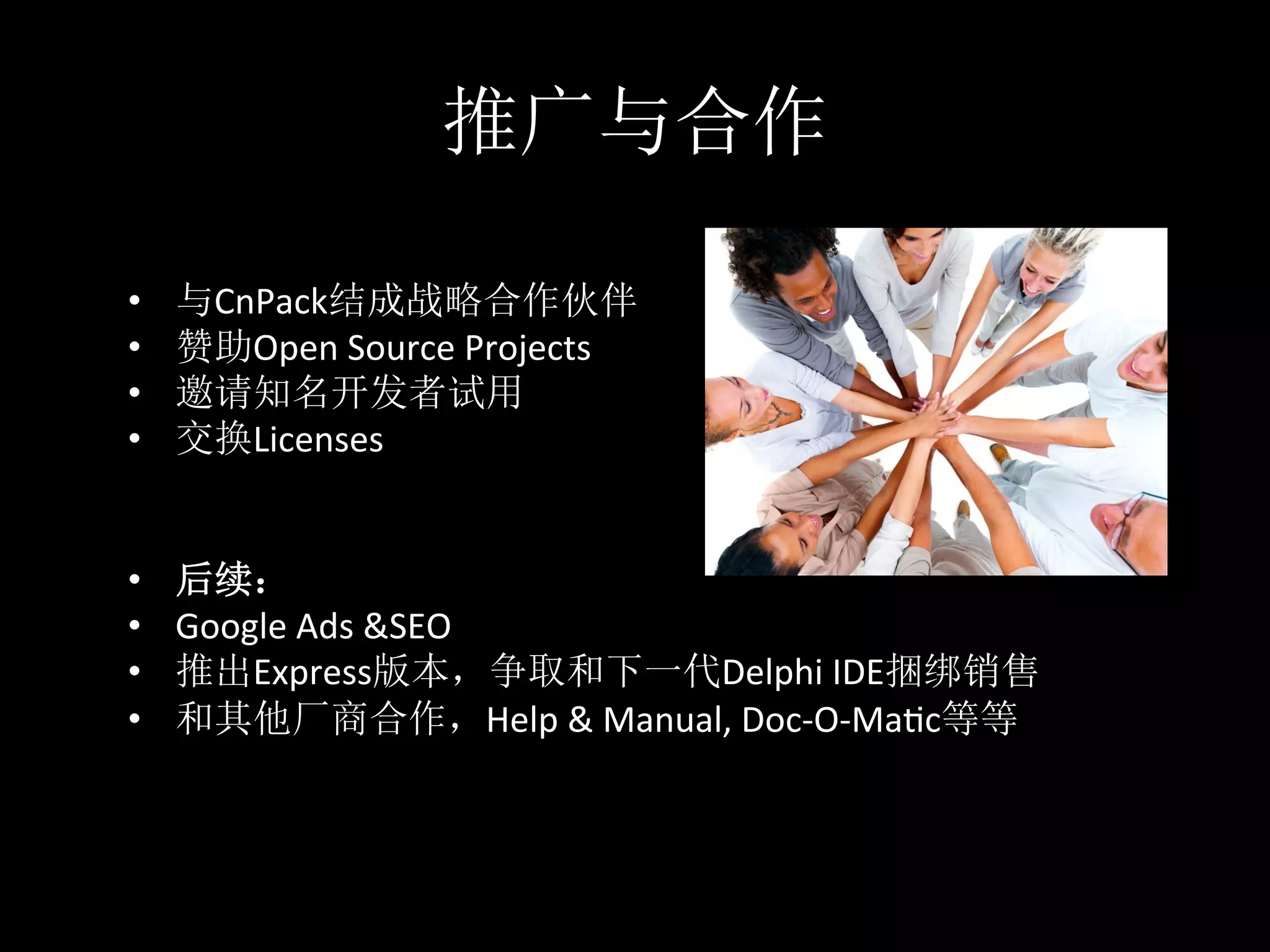 •      CnPack                           	
  
•        Open	
  Source	
  Projects	
  
•                              	
  
•        Licenses	
  


•          	
  
•  Google	
  Ads	
  &SEO	
  
•      Express                                  Delphi	
  IDE                	
  
•                            Help	
  &	
  Manual,	
  Doc-­‐O-­‐Ma*c   	
  
 