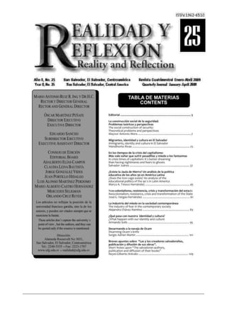 REALIDAD Y REFLEXIÓN   AÑO 8 NO   25   SAN SALVADOR, EL SALVADOR, CENTROAMÉRICA   REVISTA CUATRIMESTRAL   MAYO-AGOSTO 2009




UNIVERSIDAD FRANCISCO GAVIDIA (UFG)                                                                                 3
 
