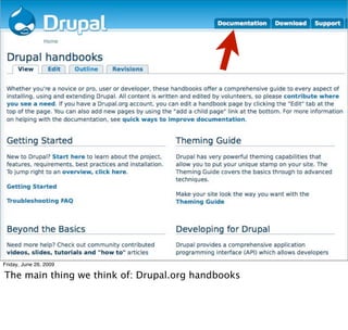 Friday, June 26, 2009

The main thing we think of: Drupal.org handbooks
 