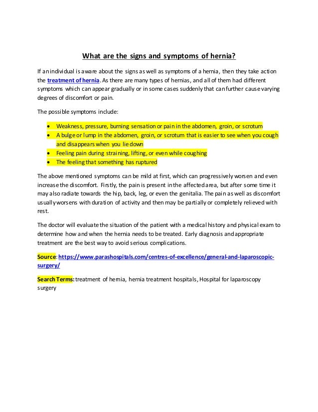 What are the signs and symptoms of hernia