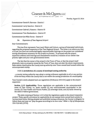 Letter from Graeser & McQueen regarding Taos airport expansion