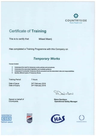 Temporary Works Certificate
