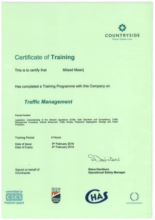 Traffic Management Certificate