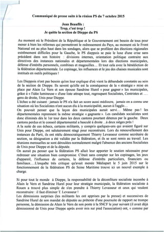 Communiqué de presse de Jean Beaufils, ancien député de Dieppe
