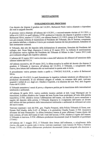 motivazioni sentenza Berlusconi - nastro Fassino/Consorte