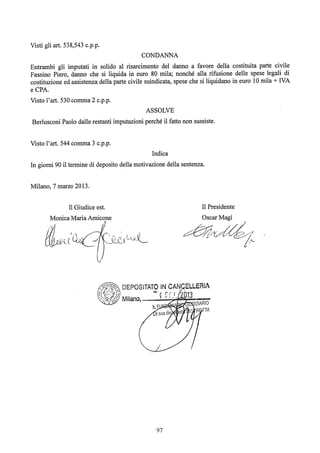 motivazioni sentenza Berlusconi - nastro Fassino/Consorte