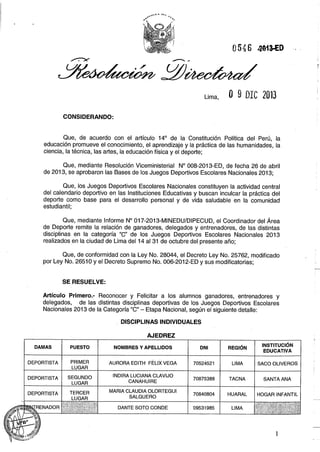 Resolución Etapa Nacional Categoría "C" - Juegos Deportivos