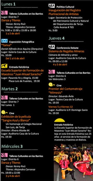Programación "Abril en Tarija"