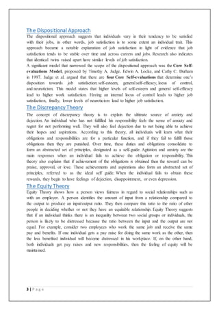 Dispositional Approach Example An overview of Job Satisfaction | DOCX