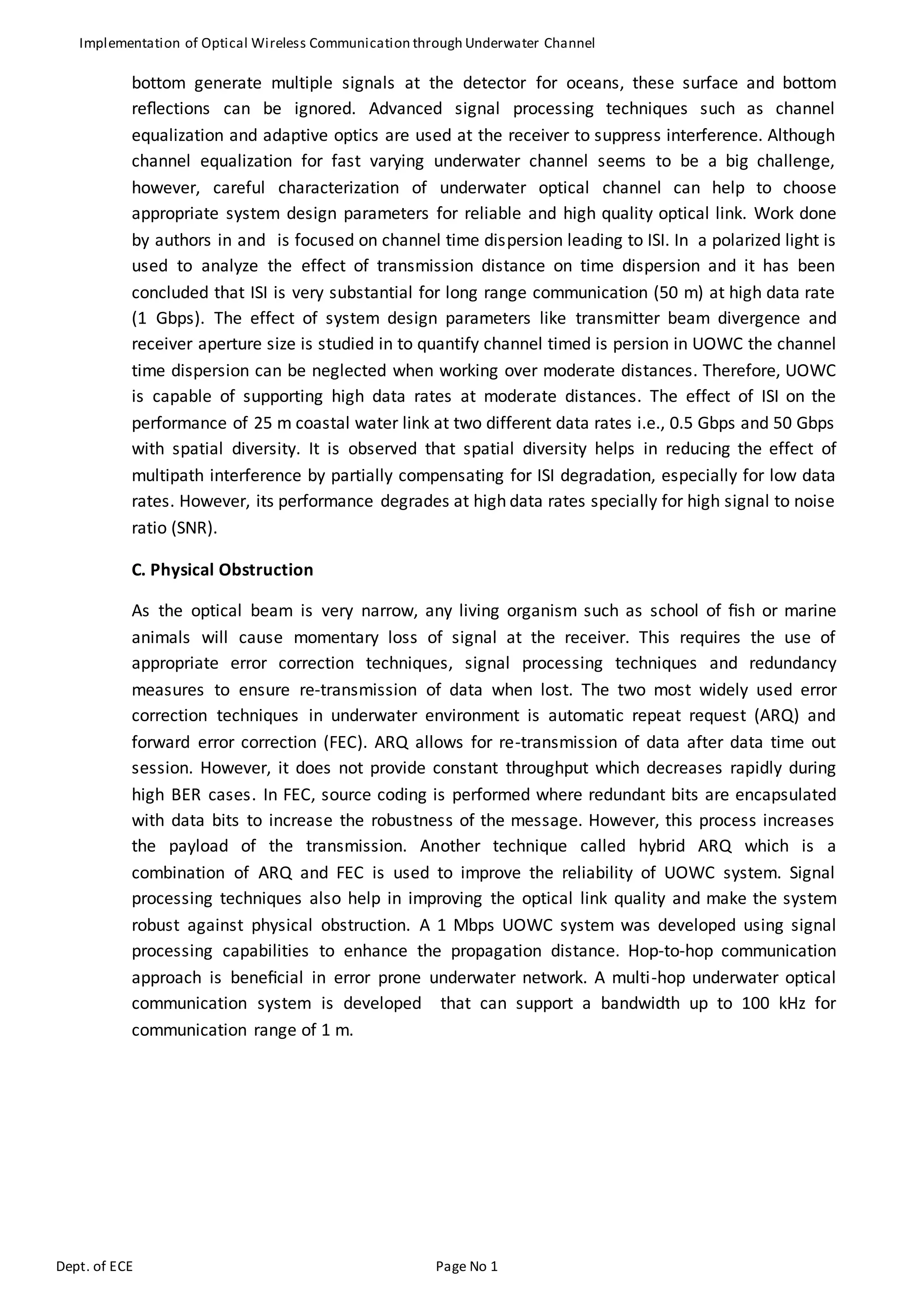 Implementation of Optical wireless communication through underwater ...