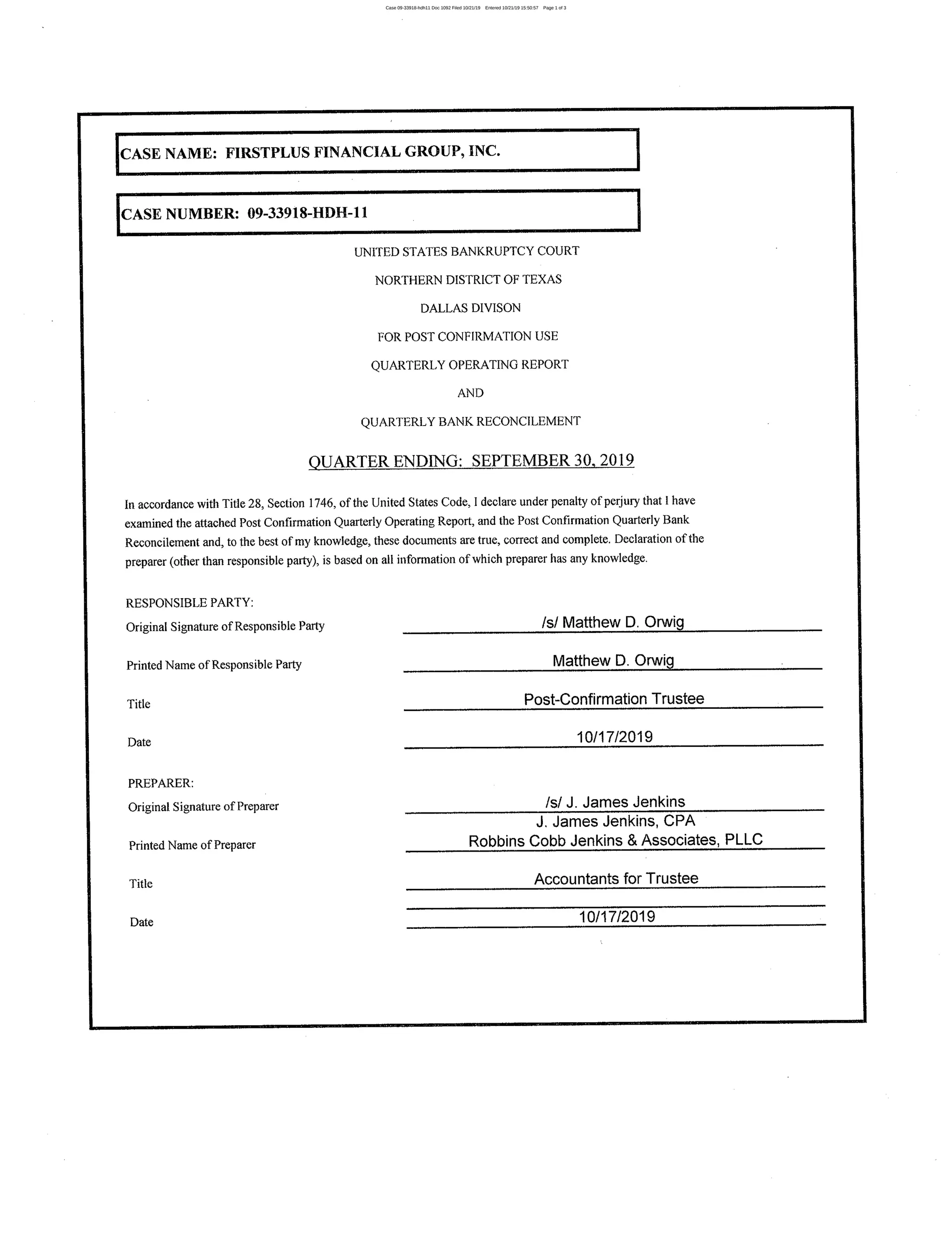 Doc1092 quarterly operating report 2019 09-30 | PDF