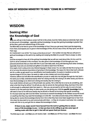 Trinity Kings World Leadership: Men of Wisdom Ministry to Men Handbook Part II(Wisdom is the Knowledge of God)