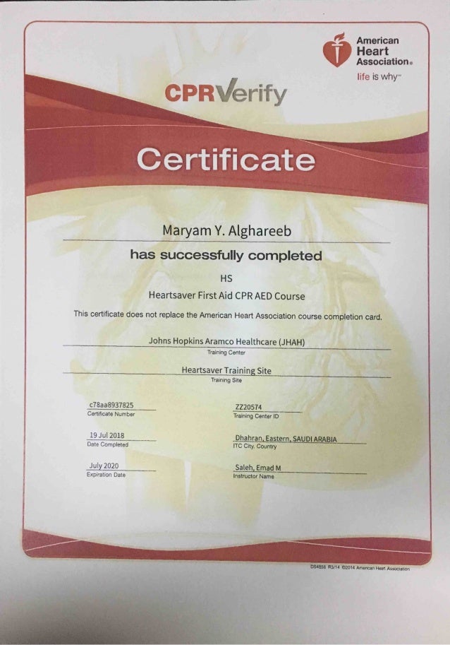 Certificate of Completion The CPR & First Aid Training Course
