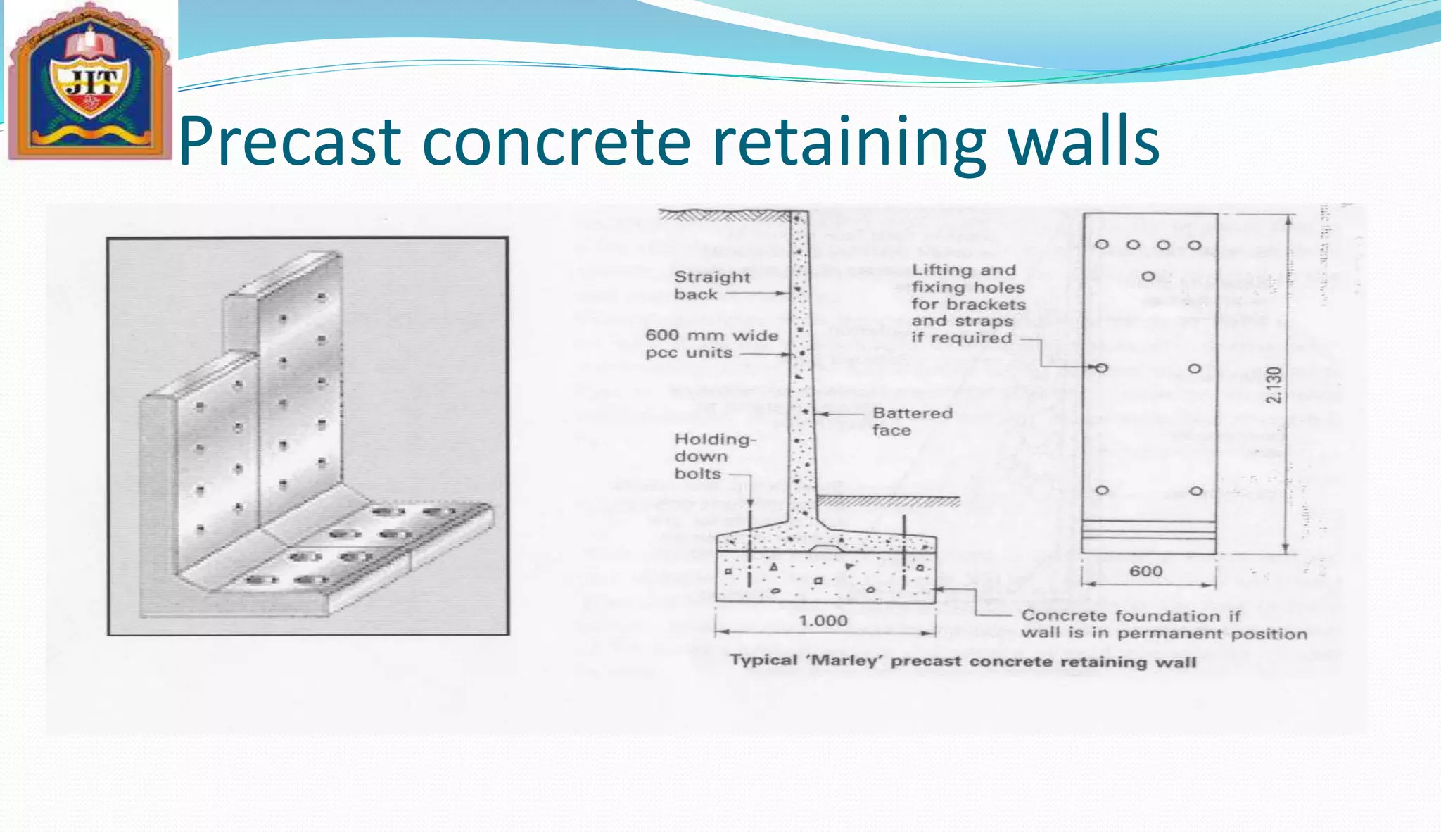 Precast concrete retaining walls
 