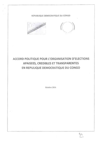 Accord politique pour l'organisation d'élections apaisées, crédibles et transparentes en RD Congo