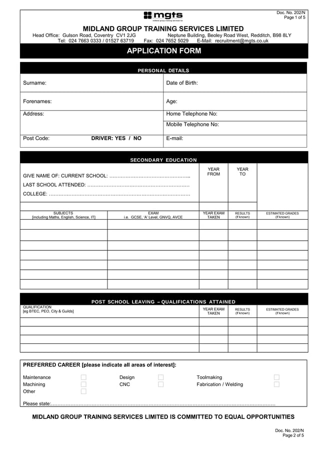 Doc 202 n - apprentice application form | PDF