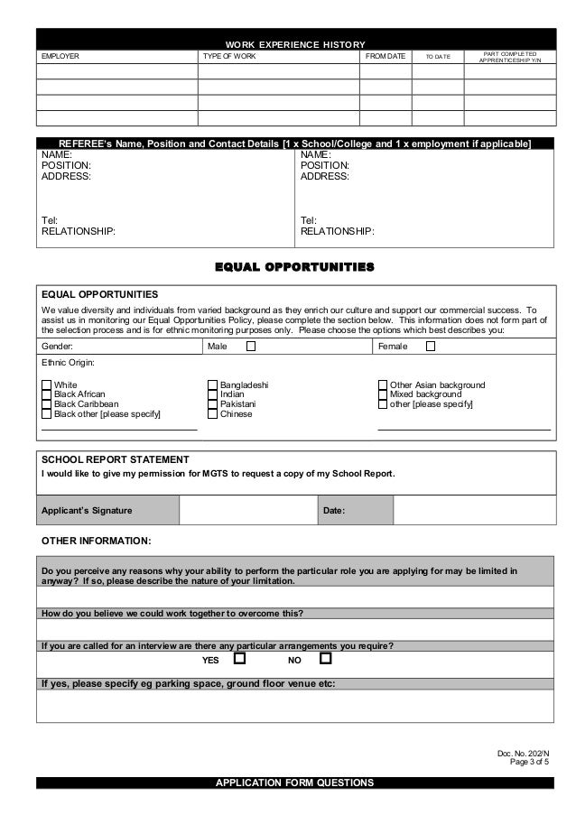 application form for work