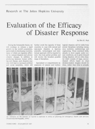 Evaluation of the Efficacy of Disaster Response