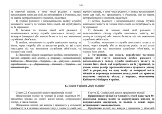 120
та вартості палива, у тому числі рідкого, у межах
встановлених норм для осіб, які проживають у будинках, що
не мають централізованого опалення, надається:
1) особам рядового і начальницького складу служби
цивільного захисту та членам їхніх сімей, які перебувають
на їх утриманні;
2) батькам та членам сімей осіб рядового і
начальницького складу служби цивільного захисту, які
загинули (померли) або зникли безвісти під час виконання
службових обов’язків;
3) особам, звільненим із служби цивільного захисту за
віком, через хворобу або за вислугою років, та які стали
інвалідами під час виконання службових обов’язків, та
членам їхніх сімей.
2. Зазначені пільги надаються особам, визначеним у
частині першій цієї статті, у порядку, встановленому
Кабінетом Міністрів України, за рахунок коштів,
передбачених у Державному бюджеті України на
відповідний рік.
вартості палива, у тому числі рідкого, у межах встановлених
норм для осіб, які проживають у будинках, що не мають
централізованого опалення, надається:
1) особам рядового і начальницького складу служби
цивільного захисту та членам їхніх сімей, які перебувають на
їх утриманні;
2) батькам та членам сімей осіб рядового і
начальницького складу служби цивільного захисту, які
загинули (померли) або зникли безвісти під час виконання
службових обов’язків;
3) особам, звільненим із служби цивільного захисту за
віком, через хворобу або за вислугою років, та які стали
інвалідами під час виконання службових обов’язків, та
членам їхніх сімей.
2. Установити, що пільги, передбачені частиною
першою цієї статті, надаються особам рядового і
начальницького складу служби цивільного захисту та
членам їхніх сімей, які перебувають на їх утриманні, за
умови, якщо розмір середньомісячного сукупного доходу
сім’ї в розрахунку на одну особу за попередні шість
місяців не перевищує величини доходу, який дає право на
податкову соціальну пільгу, у порядку, визначеному
Кабінетом Міністрів України.
12. Закон України „Про міліцію”
Стаття 22. Соціальний захист працівників міліції
Працівникам міліції та членам їх сімей надається 50-
процентна знижка по оплаті жилої площі, комунальних
послуг, а також палива.
Працівники міліції, які живуть і працюють у сільській
місцевості та в селищах міського типу, і члени їх сімей, які
Стаття 22. Соціальний захист працівників міліції
Працівникам міліції та членам їх сімей надається 50-
відсоткова знижка плати за користування житлом та
комунальними послугами, за паливо в межах норм,
встановлених законодавством.
Працівники міліції, які живуть і працюють у сільській
 