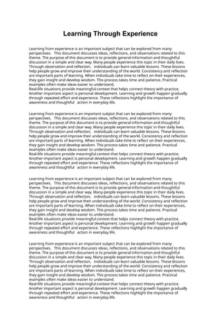 Through Experience Learning Through Experience: Insights on Growth and Reflection | PPTX