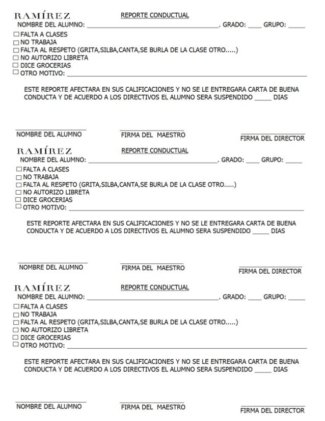 reporte conductual formato de reporte de indisciplina escolar