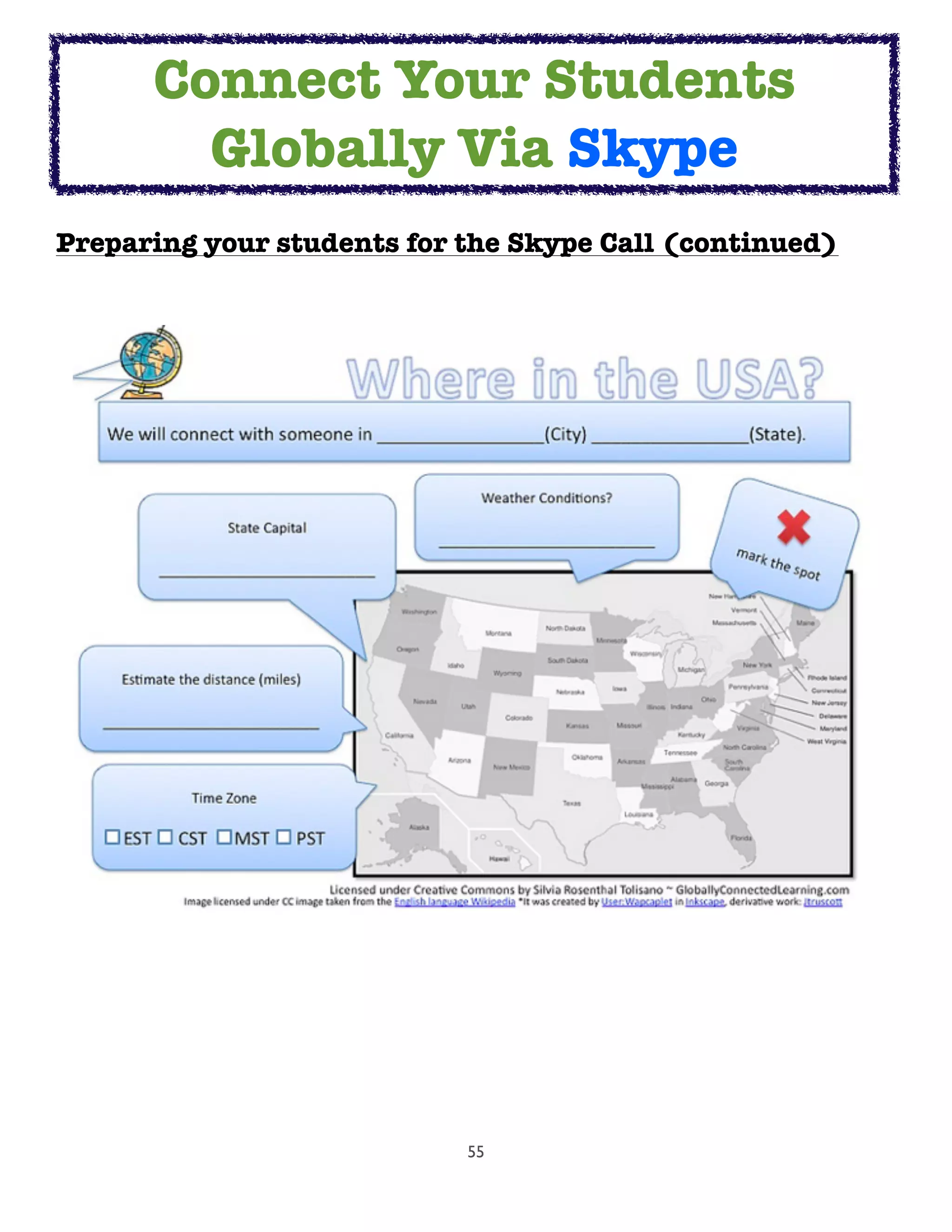 55
Preparing your students for the Skype Call (continued)
Connect Your Students
Globally Via Skype
 