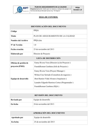 Doc 4 plan de aseguramiento de la calidad (ppqa) | PDF