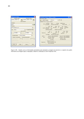 60

Figura 2.30 – Quadro com as informações necessárias para reprojetar a imagem do exercício e o aspecto da quadro
informativo da imagem após a reprojeção. Observe a alteração no item Projection Info.

 