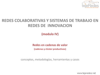 REDES COLABORATIVAS Y SISTEMAS DE TRABAJO EN REDES DE  INNOVACION (módulo IV) Redes en cadenas de valor (cadenas y clúster productivos) conceptos, metodologías, herramientas y casos 